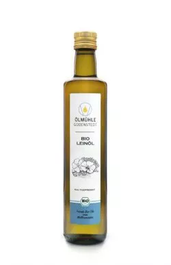 Bio Leinöl front Bio Leinöl kaltgepresst 500ml Flasche