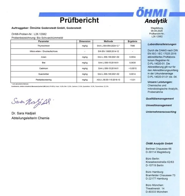 Screenshot Bio Schwarzkümmelöl – gefiltert – Hoher THYMOCHINON Gehalt