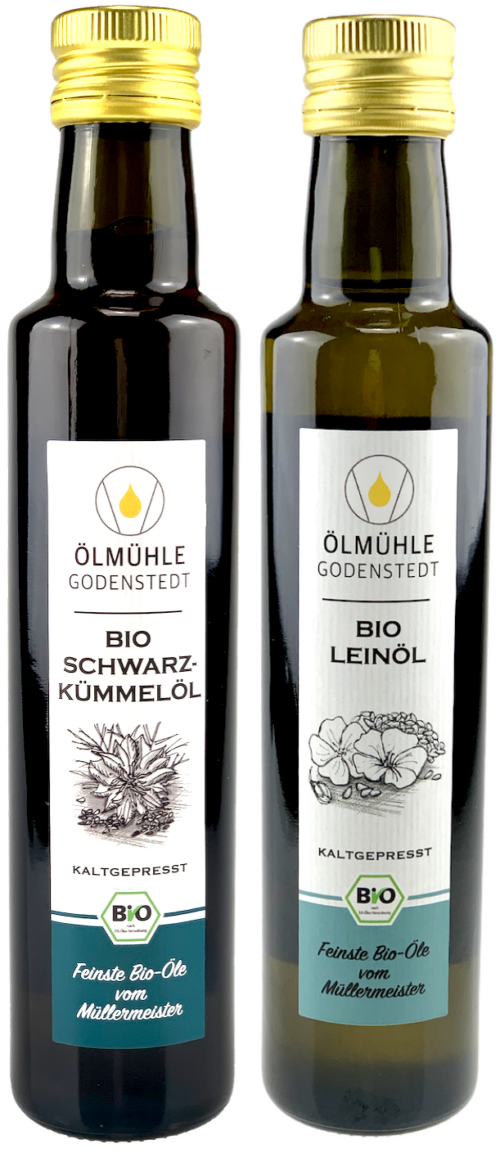 Bio-Leinoel-Schwarzkuemmeloel-Set Bio Leinöl und Bio Schwarzkümmelöl kaltgepresst