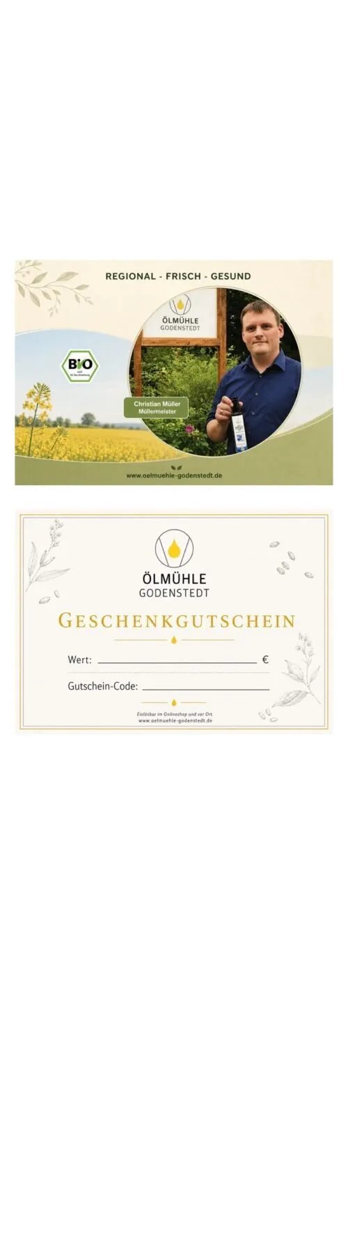 3 Geschenkgutschein Gutschein Ölmühle Godenstedt Gutschein – Geschenk-Gutschein Ölmühle